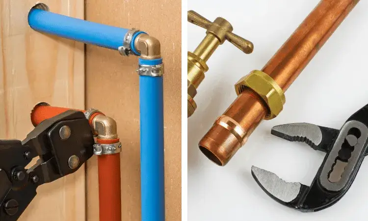 Kitec plumbing alongside copper pipe fittings and tools