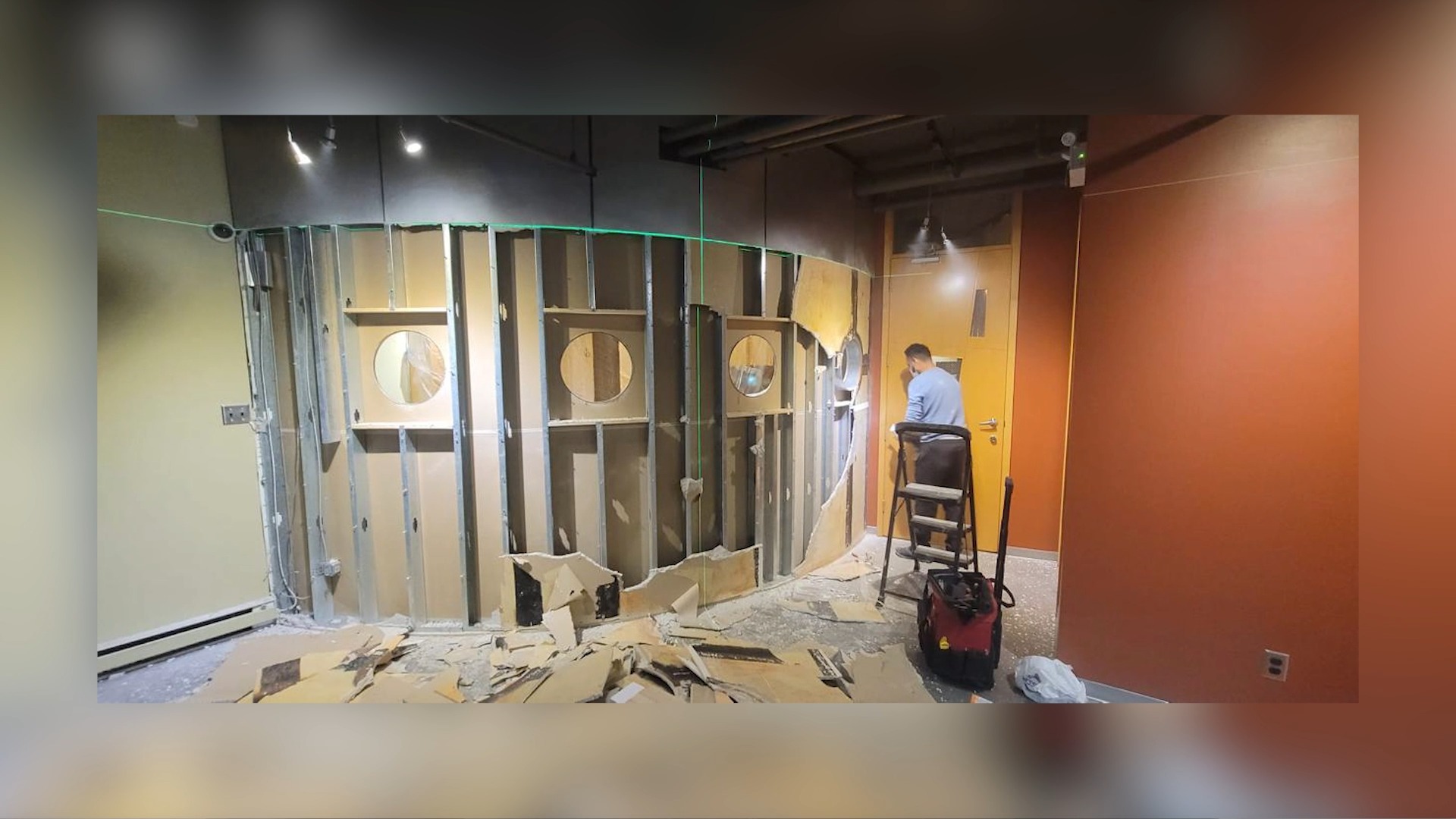 Commercial interior curved wall opened during renovation work
